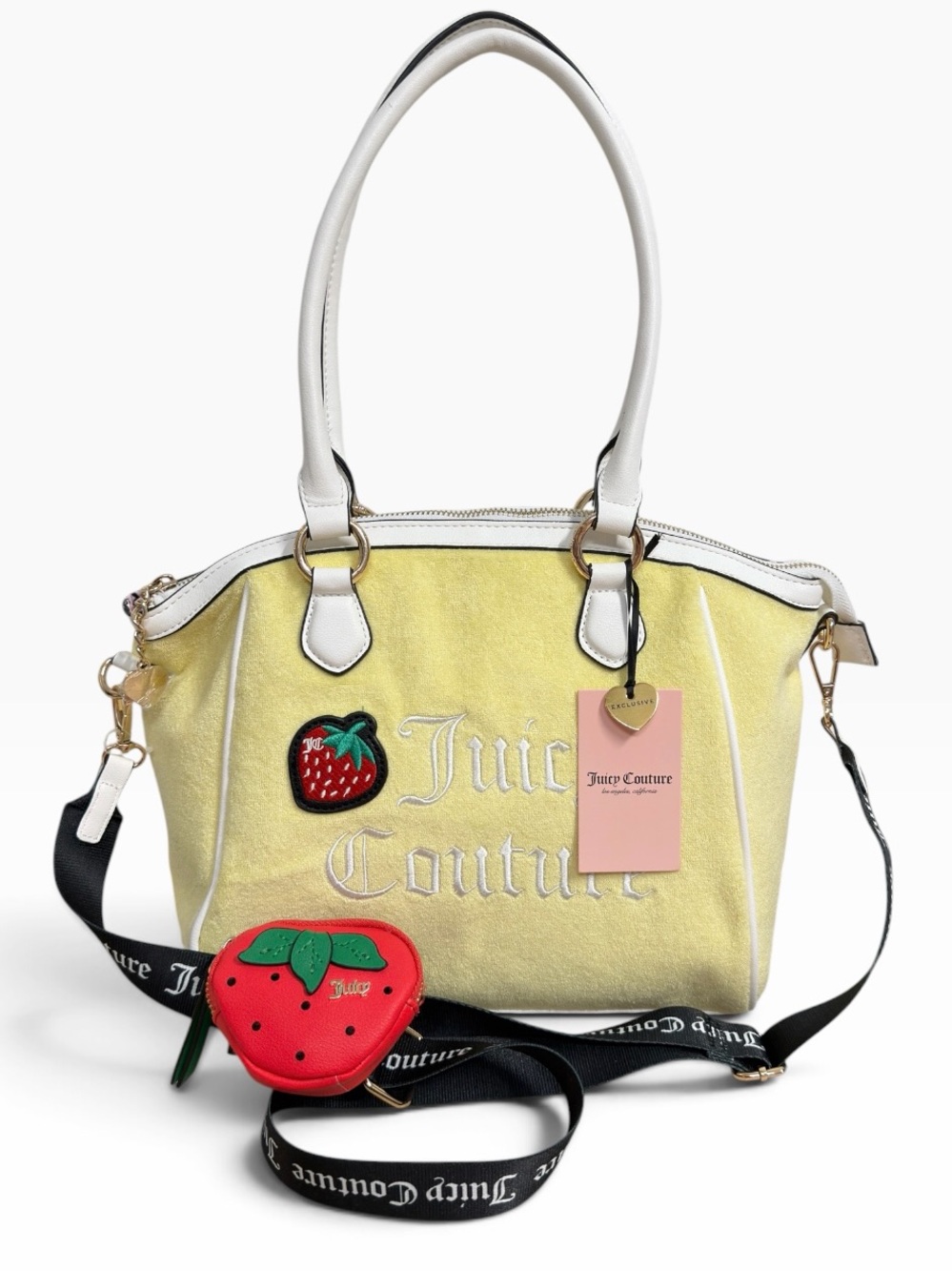 Juicy Couture Sweet N Juicy Strawberry Terry Tote Satchel Yellow White NWT Bag